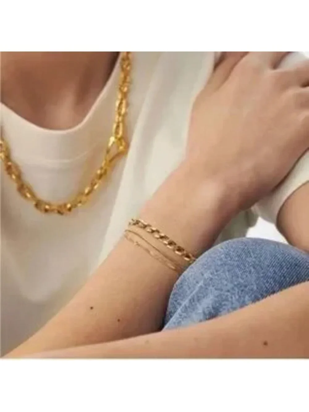 Gold 14k Gold Plated Cuban Chain Layered Bracelet